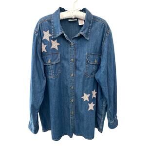 FADED GLORY | Denim Button Down Shirt Lighthouse Americana Star Y2K | 22W 24W